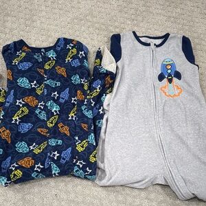 Kids Headquarters Rocket Print Footies - Navy and Gray